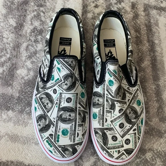NEW Vans Mens 9.5 wide OTW Hundred Dollar Bills Customs Slip on Shoes sneakers - Picture 1 of 9